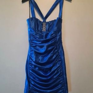Jessica McClintock gunne sax blue satin prom dress party dress strapless size 5